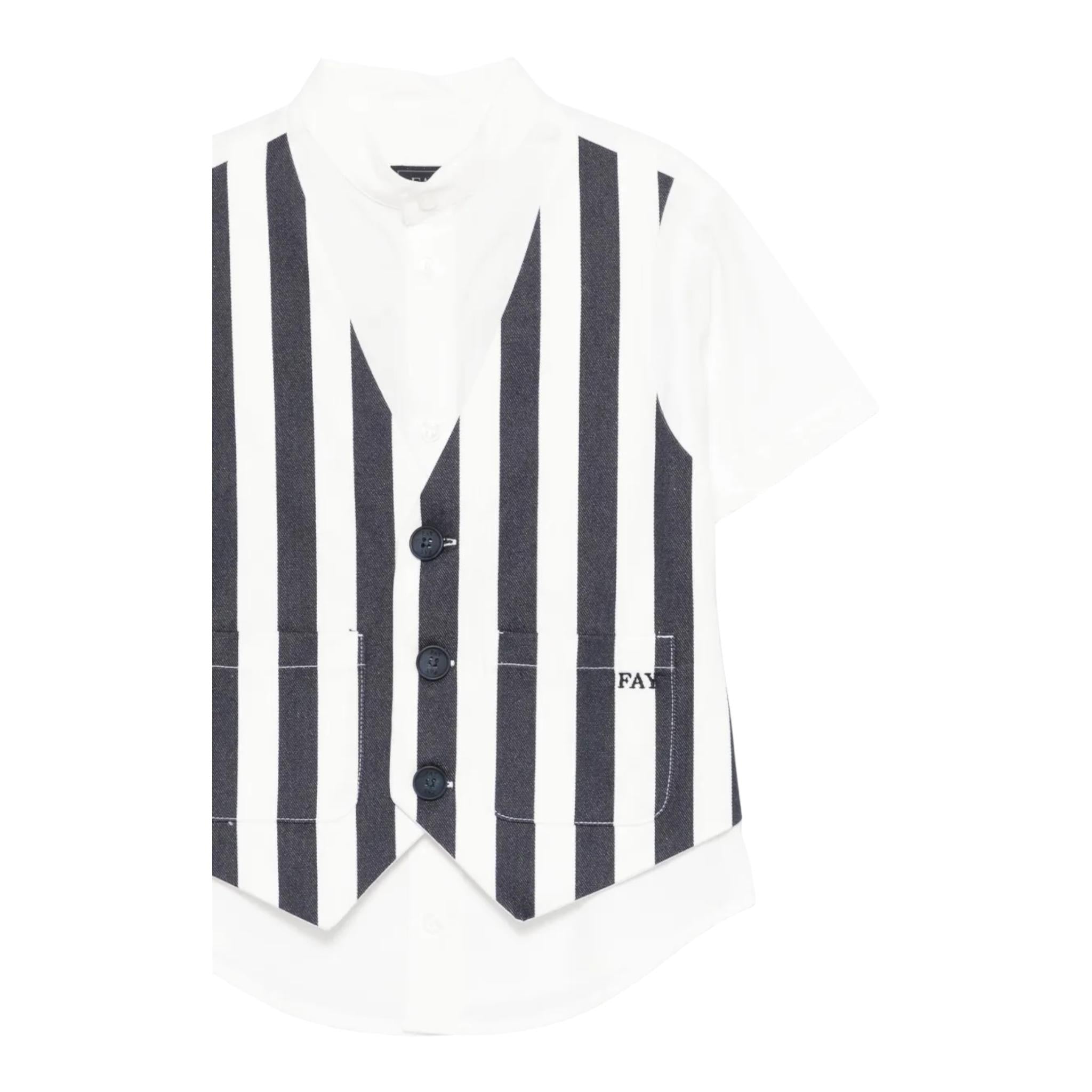 Fay Camicia Tinta Unita con Panciotto Incorporato Fantasia A Righe per Neonato FW5P41 BIANCO FAY 