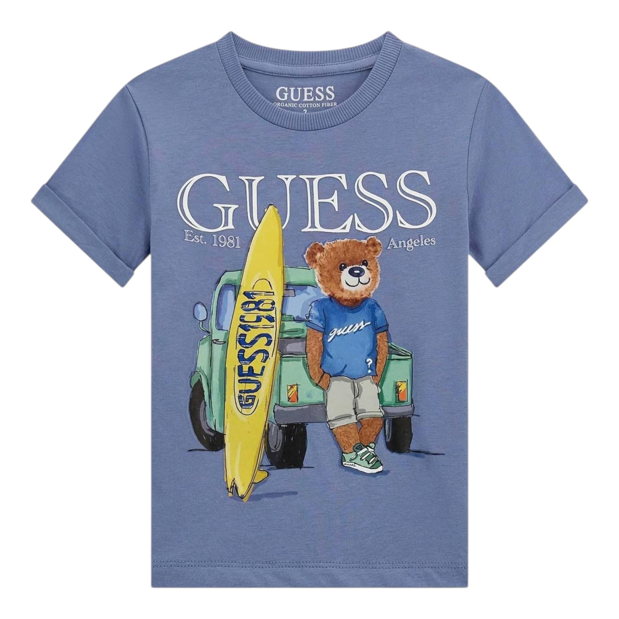 Guess T-Shirt Girocollo Tinta Unita con Stampa per Neonato N5GI04K8HM4 AZZURRO GUESS 