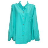 Janice Solid Color Button Down Shirt in Aqua Green for Girls