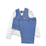 Exclusive 4-Piece Ceremony Set Shirt-Vest-Pants-Bow Ties Blue For Boys