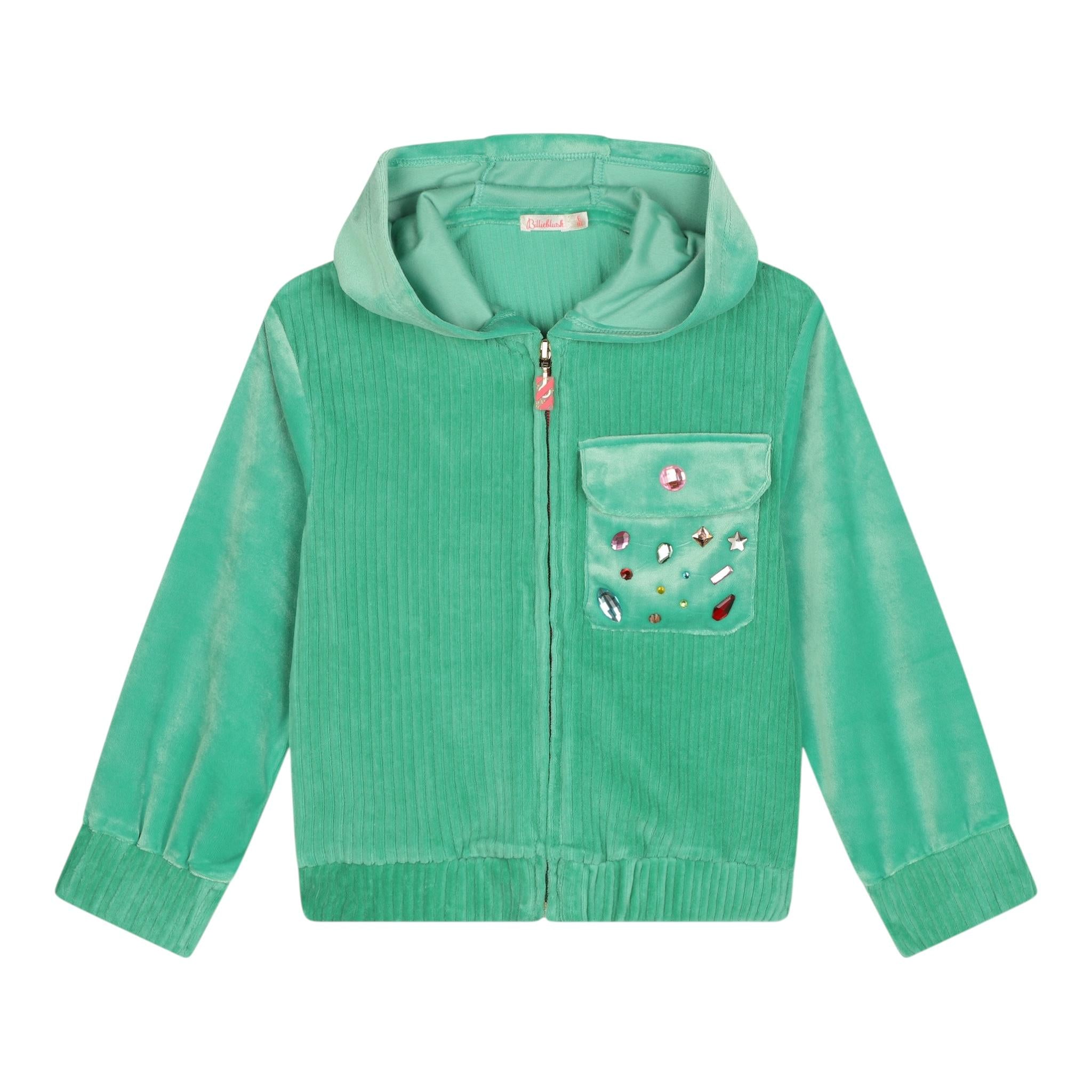 BillIEBLUSH felpa con zip e cappuccio tinta unita in velluto Verde per Bambina U20516 VERDE BillIEBLUSH 