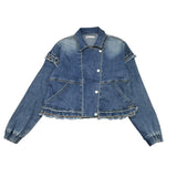 Alice Pi Solid Color Denim Jacket With Blue Buttons For Girls