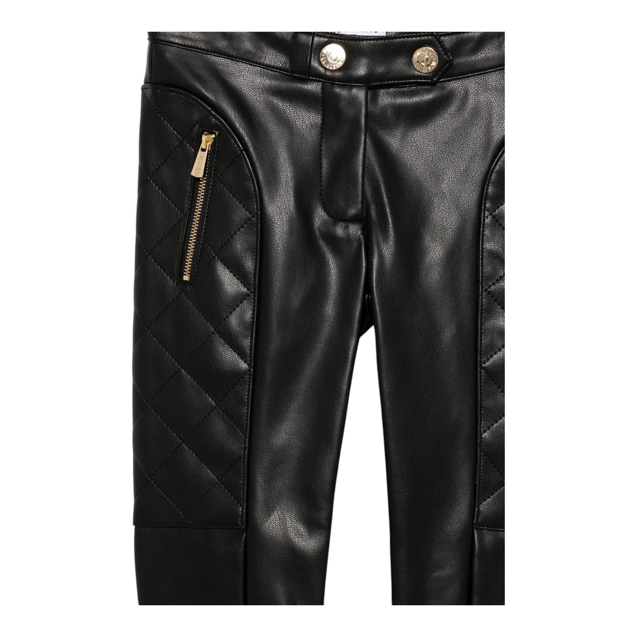 MOSCHINO pantalone in ecopelle tinta unita con zip in contrasto Nero per Bambina 018700 NERO MOSCHINO 