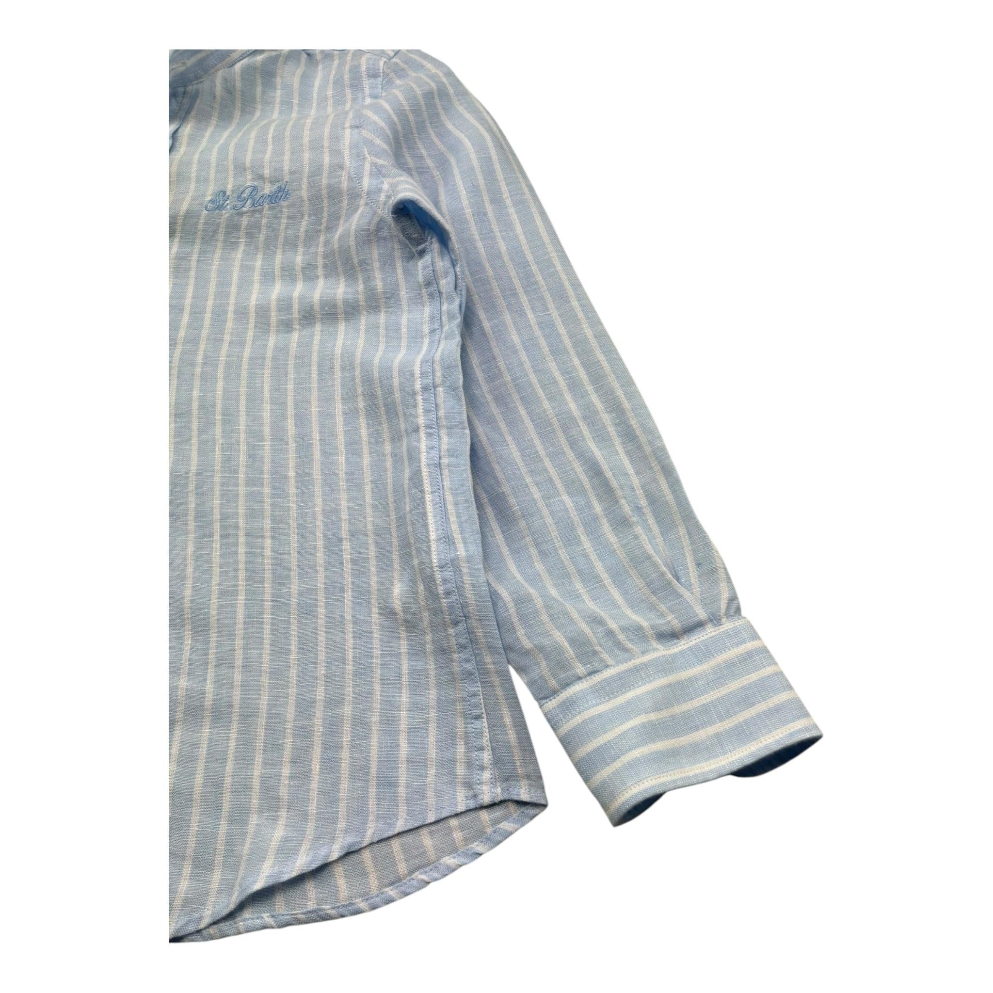 Saint Barth Camicia Manica Lunga Tinta Unita con Fantasia A Righe per Bambino 00858L AZZURRO SAINT BARTH 
