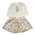 MOSCHINO completo 2pz shirt-gonna tinta unita con stampa fiori Bianco per Neonata MDK03E BIANCO MOSCHINO 