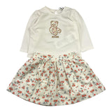 MOSCHINO completo 2pz shirt-gonna tinta unita con stampa fiori Bianco per Neonata MDK03E BIANCO MOSCHINO 
