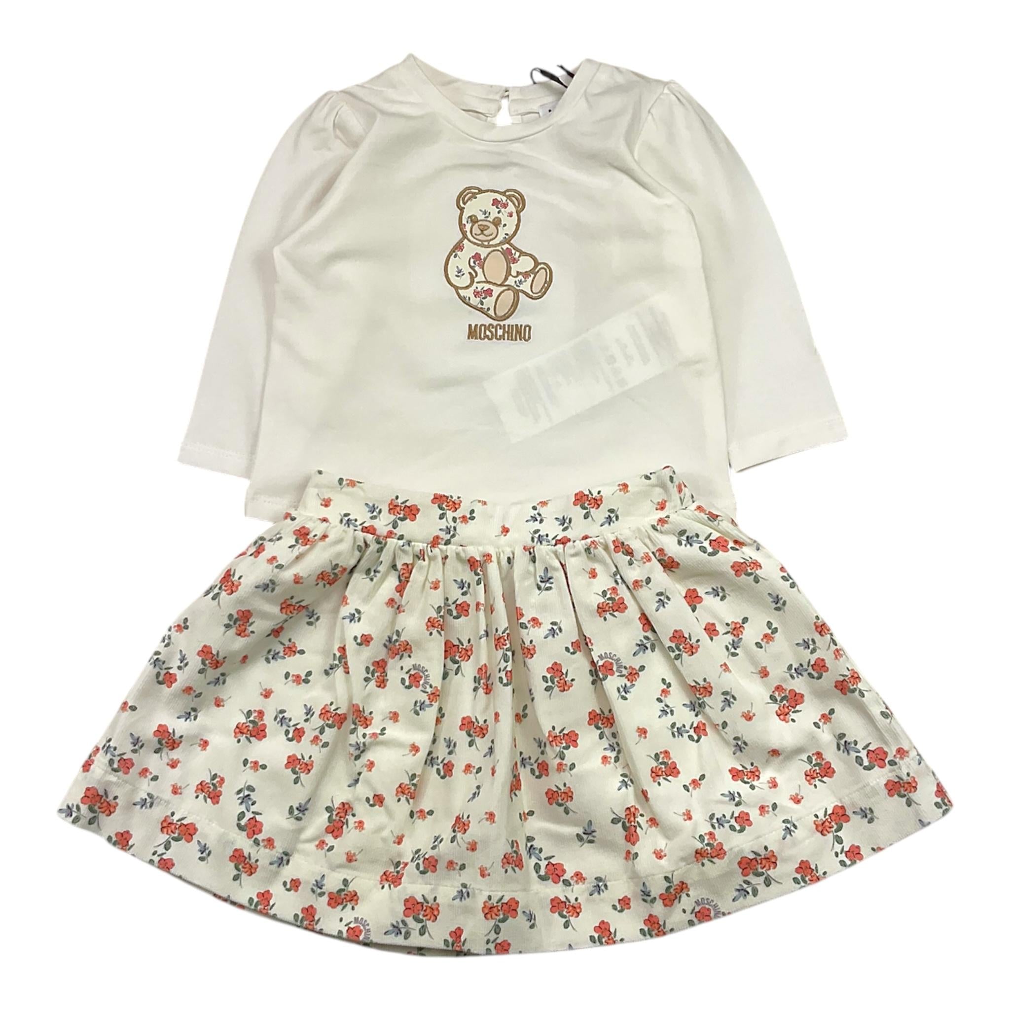 MOSCHINO completo 2pz shirt-gonna tinta unita con stampa fiori Bianco per Neonata MDK03E BIANCO MOSCHINO 