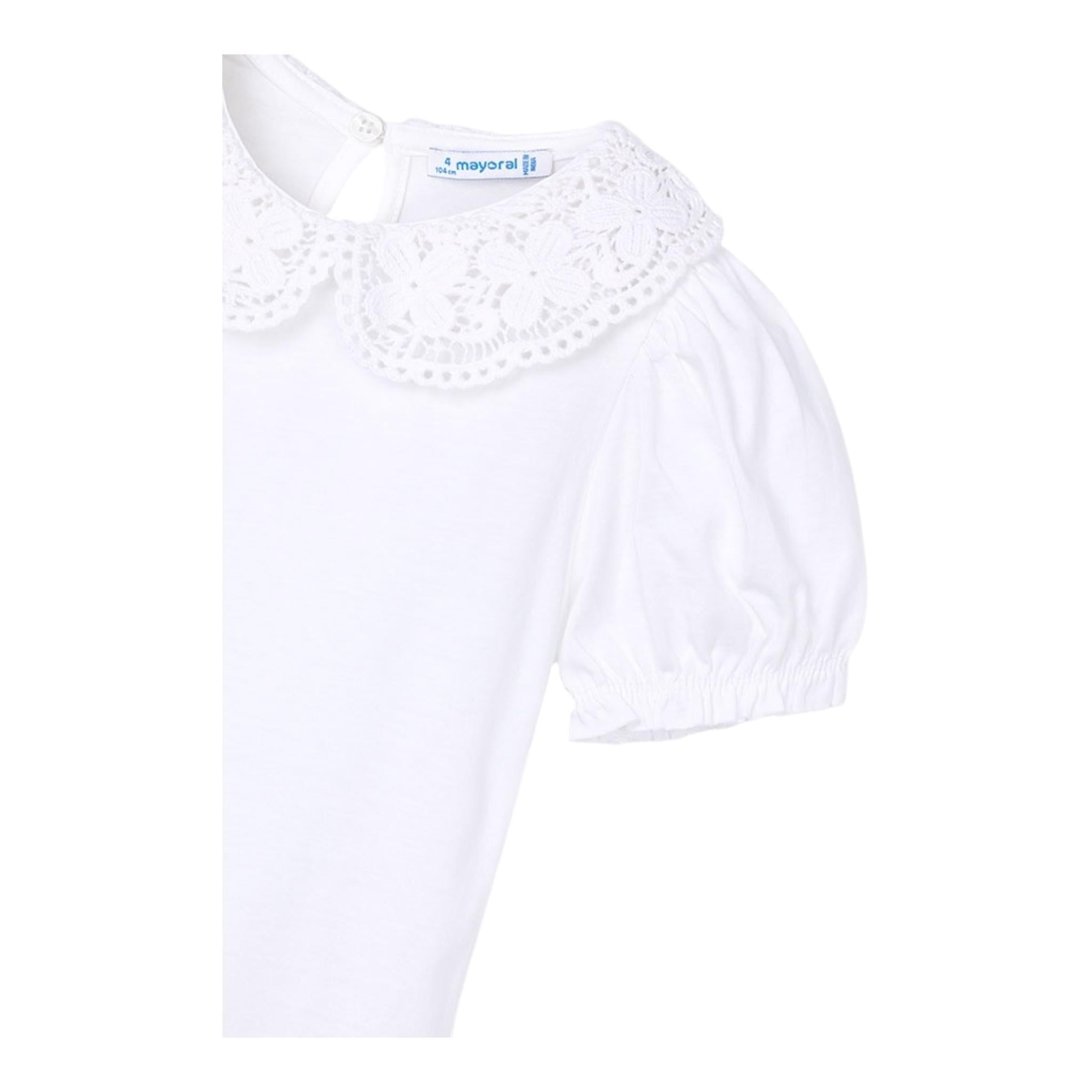 Mayoral T-Shirt Tinta Unita con Ricami per Bambina 3055 BIANCO MAYORAL 