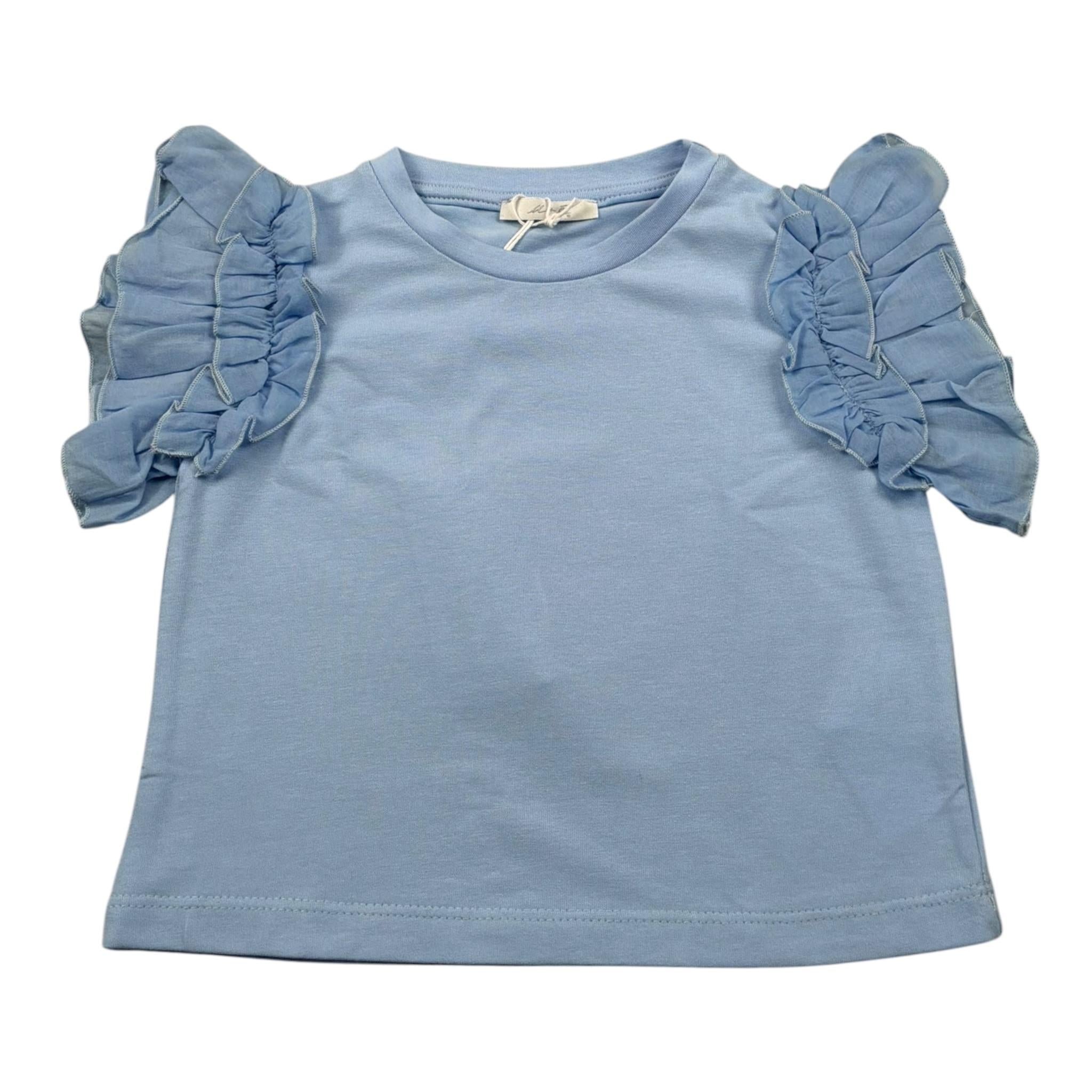 M+E' T-Shirt Girocollo Tinta Unita con Tulle per Bambina UE1373 AZZURRO M+E' 