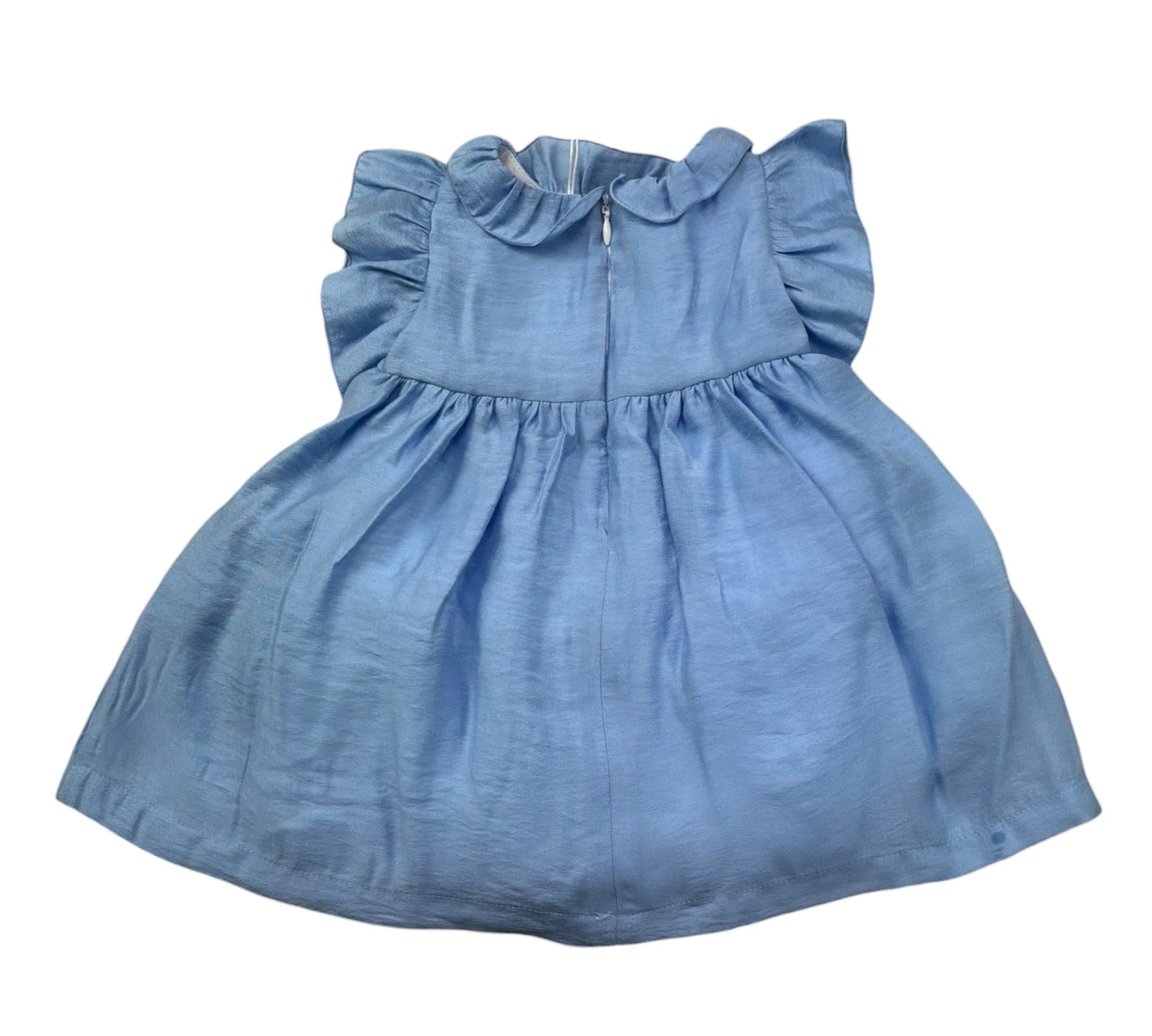 Le Bebe Abito Mezza Manica Tinta Unita con Ricami per Neonata LBG6371 AZZURRO LE BEBE 