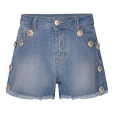 Odi Et Amo Solid Color Denim Shorts With Light Blue Appliques For Girls