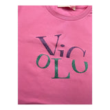Vicolo Solid Color Crew Neck T-Shirt With Pink Glitter Print For Girls