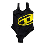 Diesel One Piece Swimsuit Solid Color Logo Black For Girls