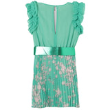 Liu Jo Solid Color Floral Pattern Green Sleeveless Dress For Girls