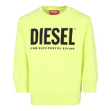 Diesel Sweatshirt Crewneck Solid Color With Contrast Print Fluorescent Yellow For Boys