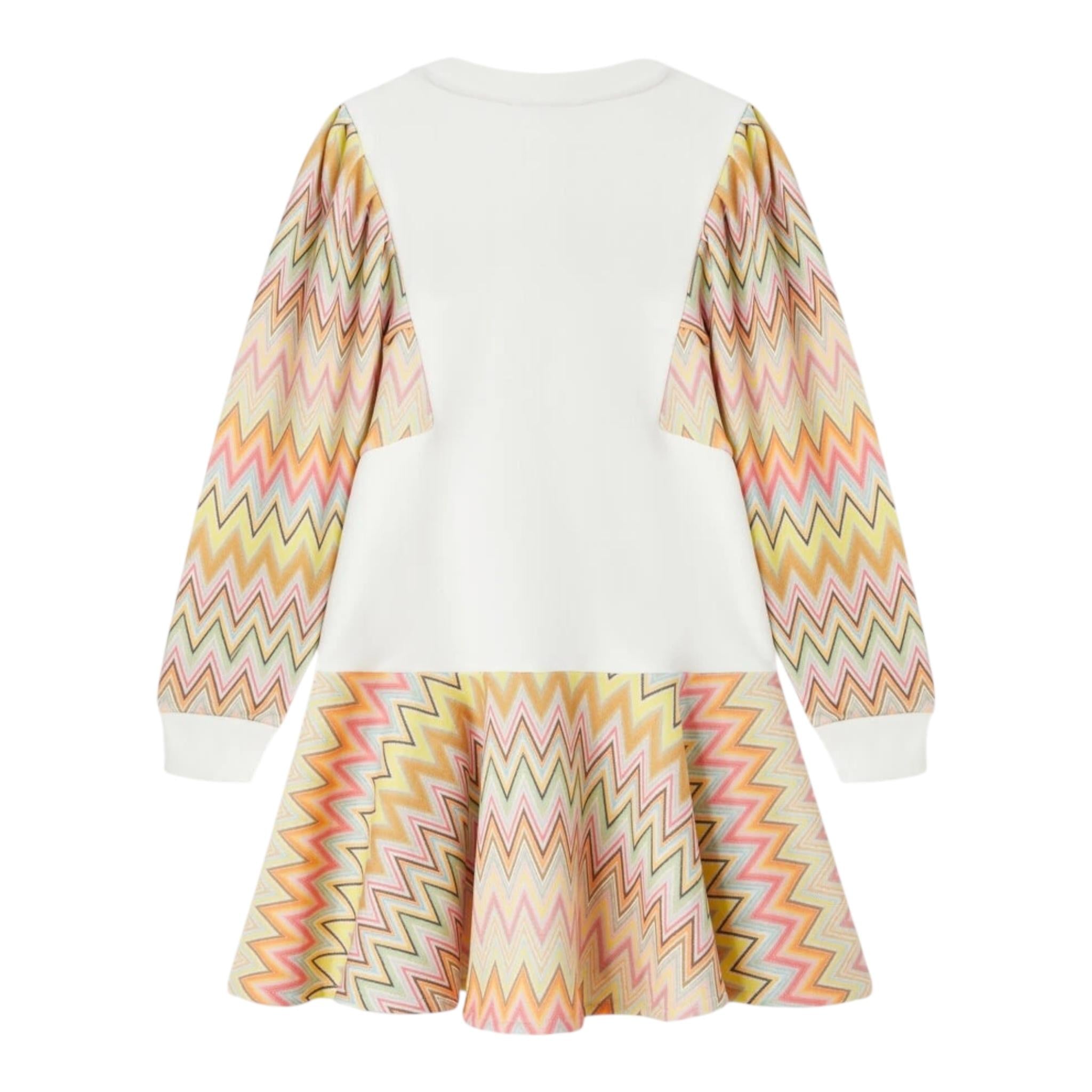 MISSONI abito felpa girocollo tinta unita con maniche e gonna in contrasto Bianco per Bambina MV1A90 BIANCO MISSONI 