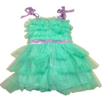Met Abito Tinta Unita In Tulle con Logo Brillantinato per Bambina ME262 VERDE MET 