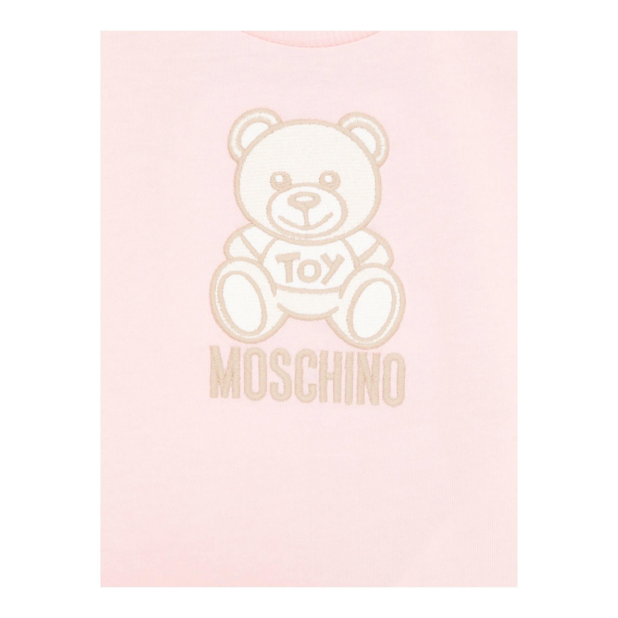 Moschino T-Shirt Girocollo Tinta Unita con Orso per Neonata MFM047 ROSA MOSCHINO 