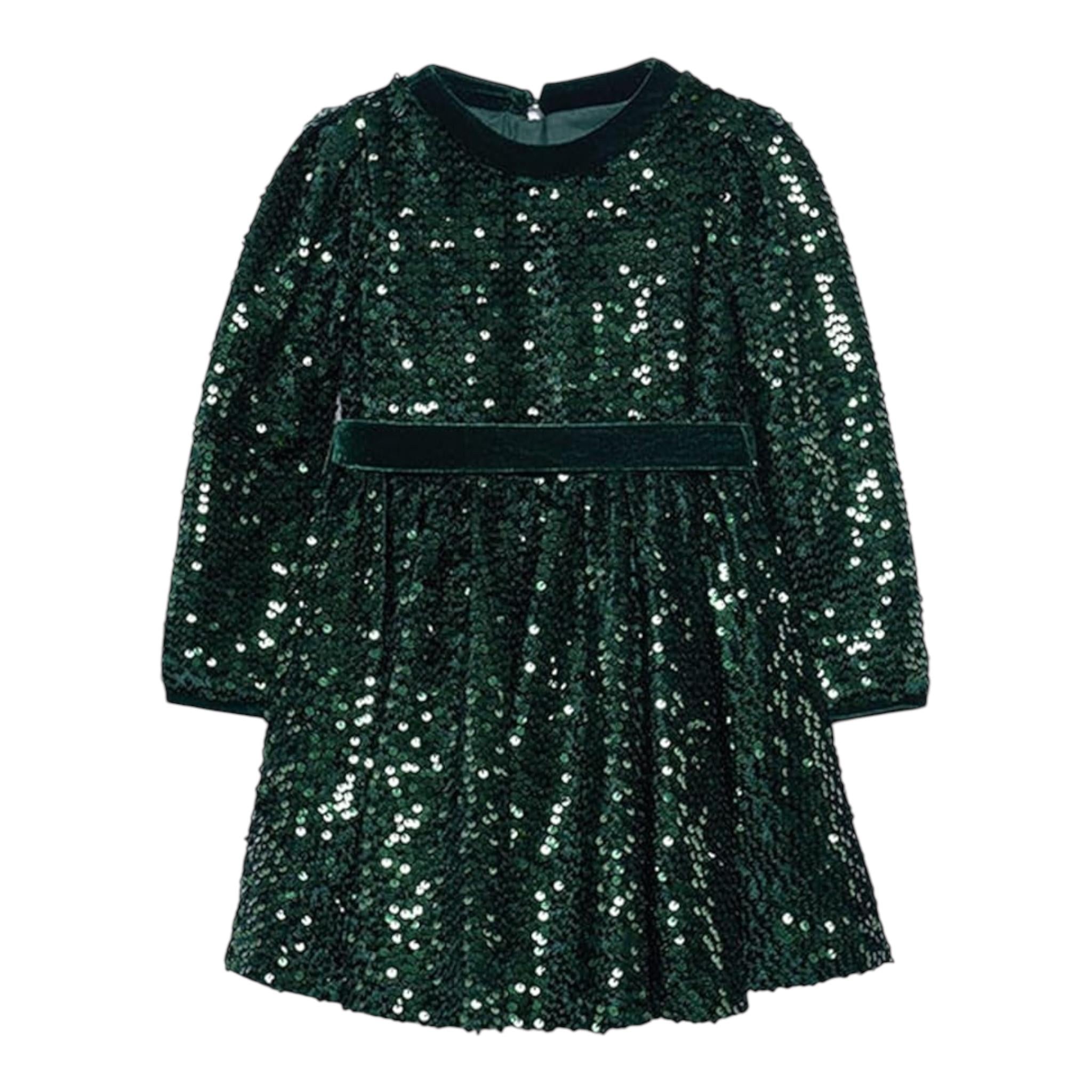 ABEL & LULA abito tinta unita con cintura e paillettes Verde per Bambina 5528 VERDE ABEL & LULA 