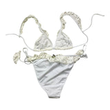 4Giveness 2 Piece Swimsuit Triangle-Brief Solid Color White Perforated For Girls