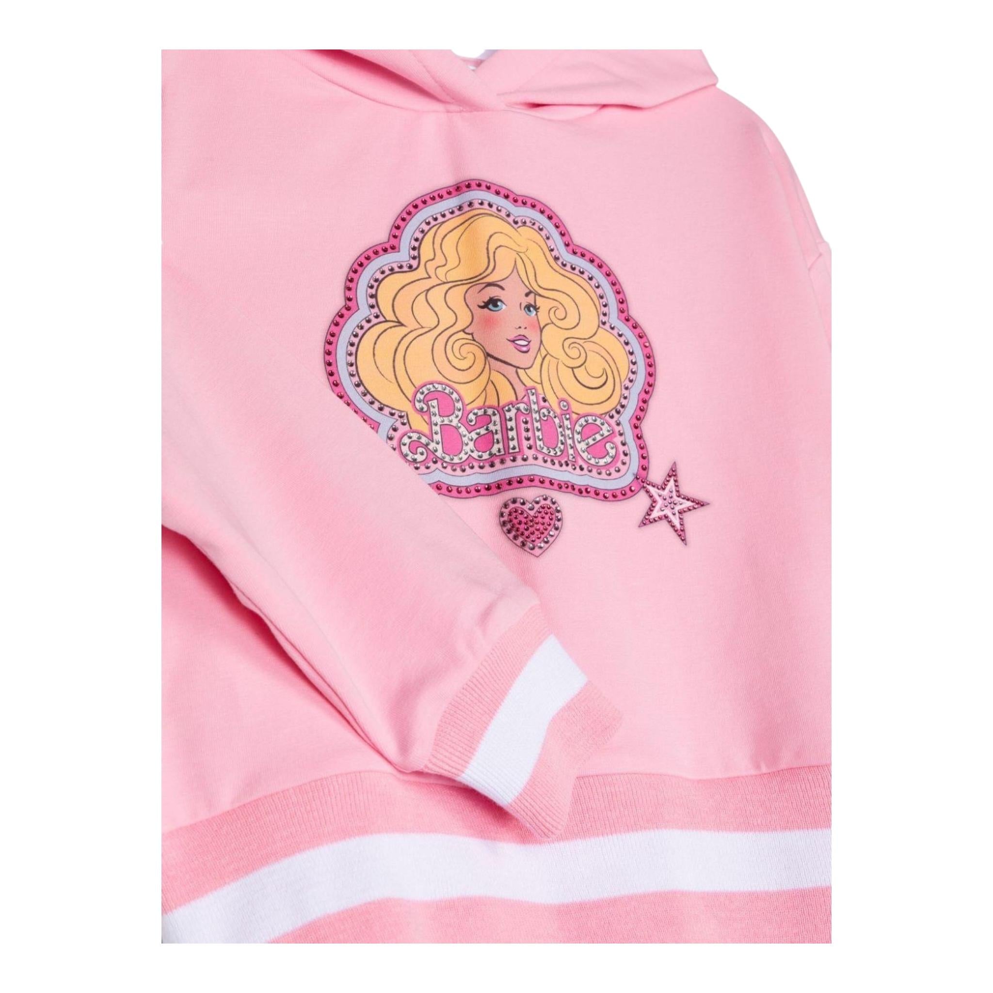 Monnalisa Felpa Tinta Unita con Cappuccio E Stampa Barbie per Bambina 19C637 ROSA MONNALISA 