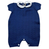 Little Bear Plain Half Sleeve Romper With Contrast Collar Blue For Newborn