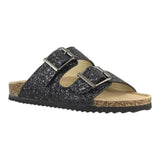 Colors Of California Black Glitter Buckle Sandals For Girls
