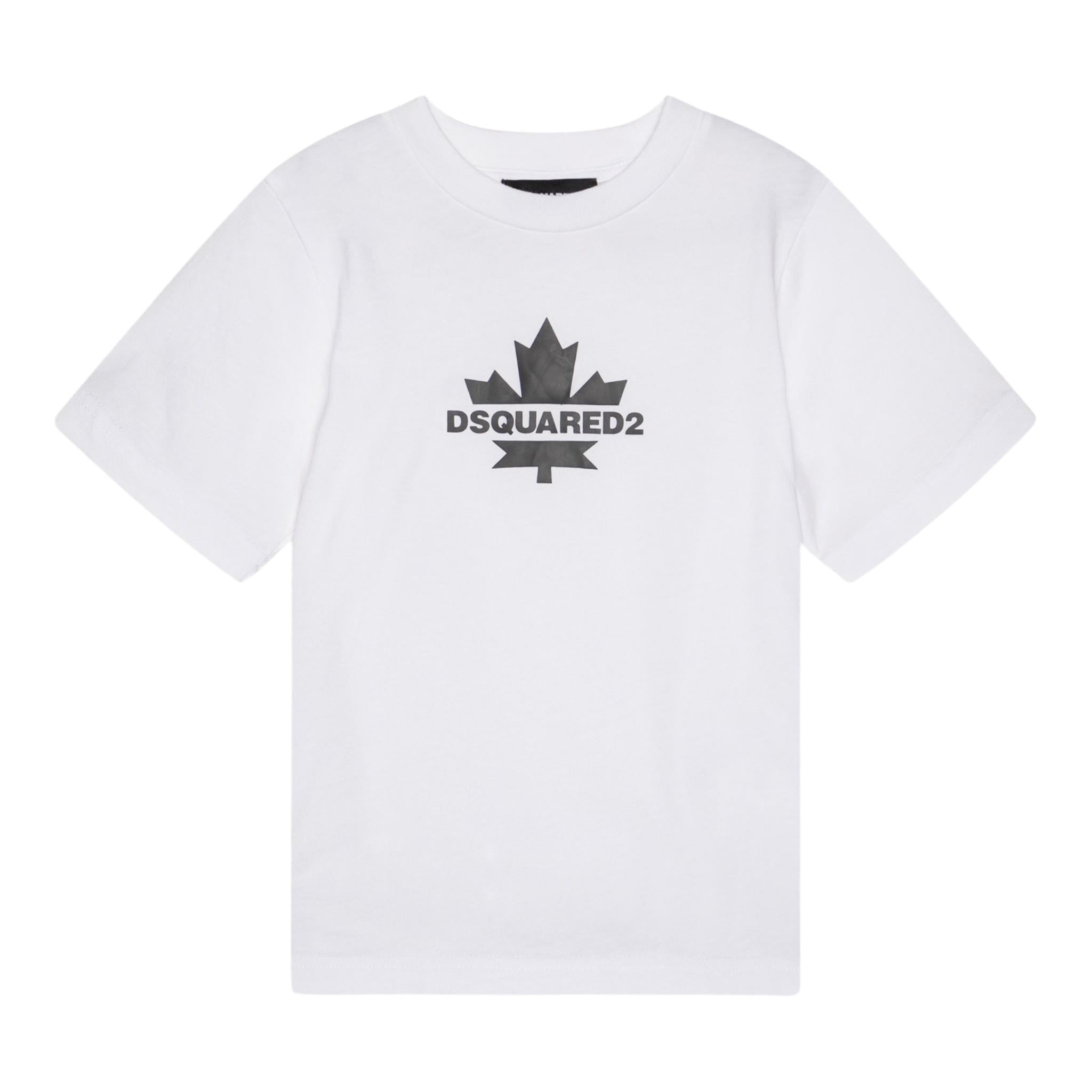 Dsquared2 T-Shirt Girocollo Tinta Unita con Stampa per Bambino DQ2743X BIANCO DSQUARED2 