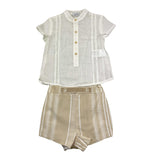 Yoedu Two-Tone Shirt-Bermuda Shorts Set White/Beige for Newborns