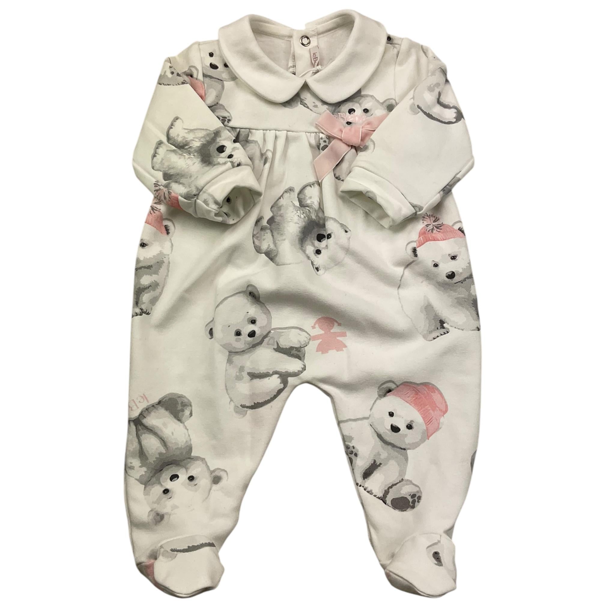 LE BEBE' tutina manica lunga tinta unita con orso Bianco per Neonata LBG6003 BIANCO LE BEBE' 