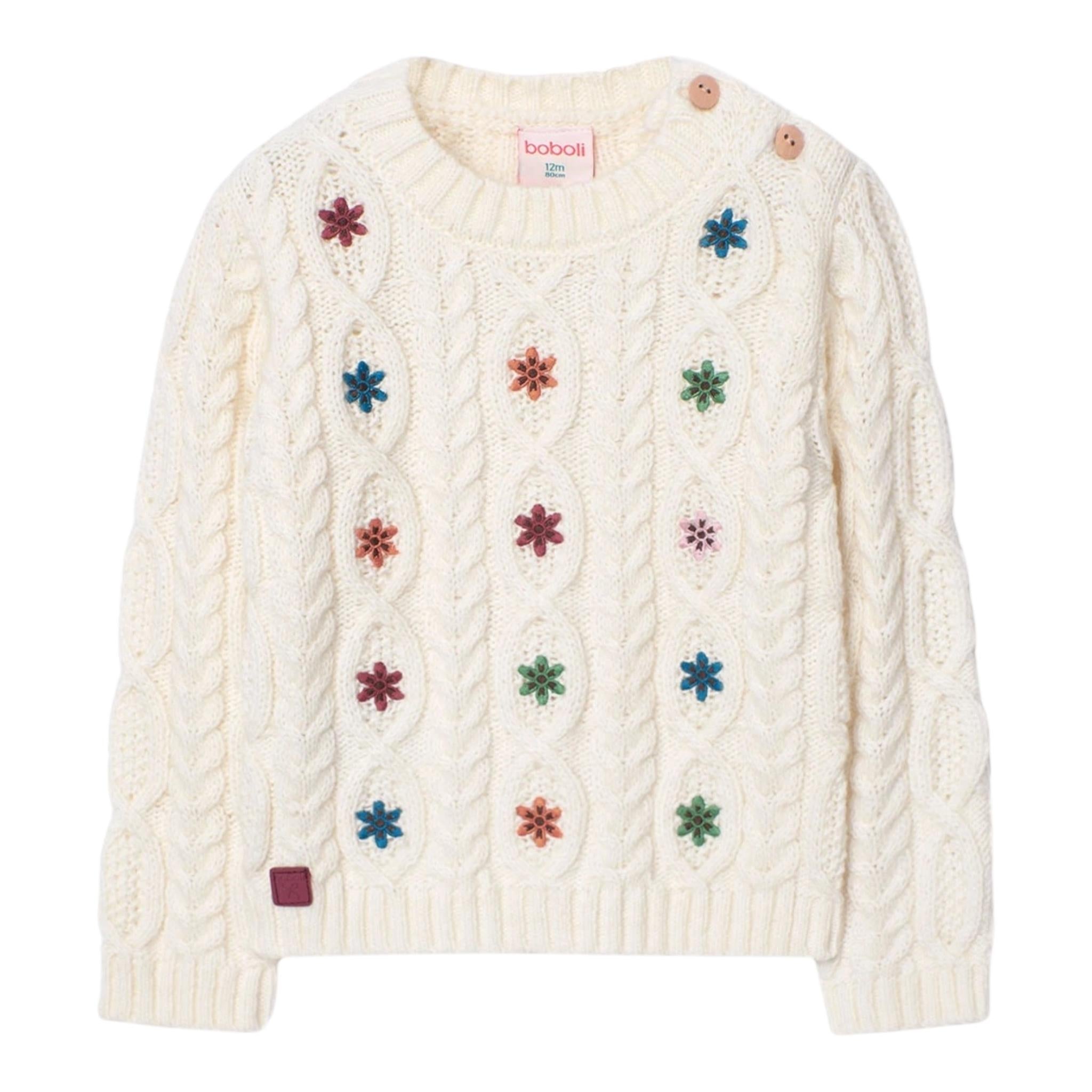 BOBOLI maglia girocollo tinta unita con ricami Panna per Bambina 239048 PANNA BOBOLI 