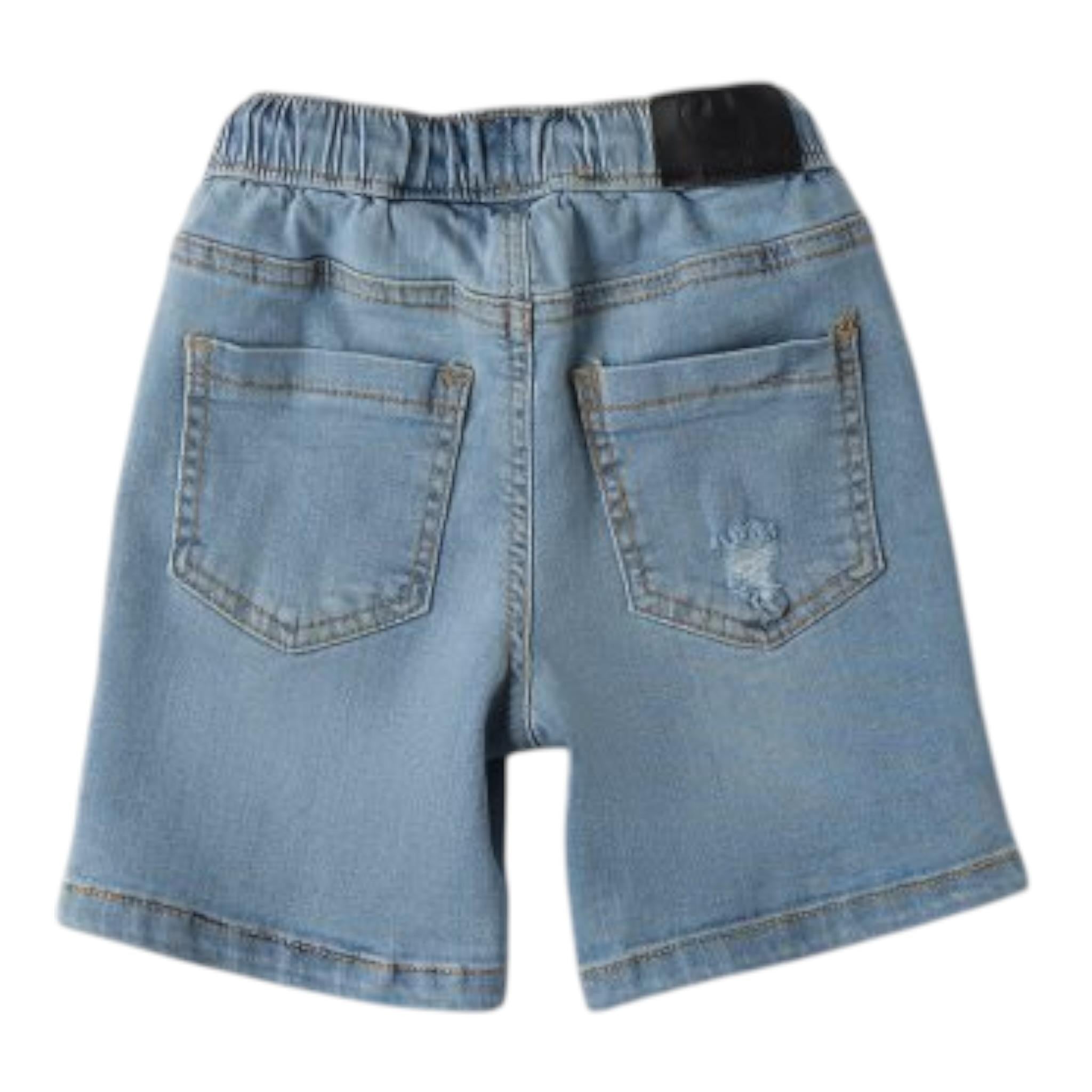 Sarabanda Bermuda In Denim Tinta Unita con Elastico In Vita per Bambino 0B153X AZZURRO SARABANDA 