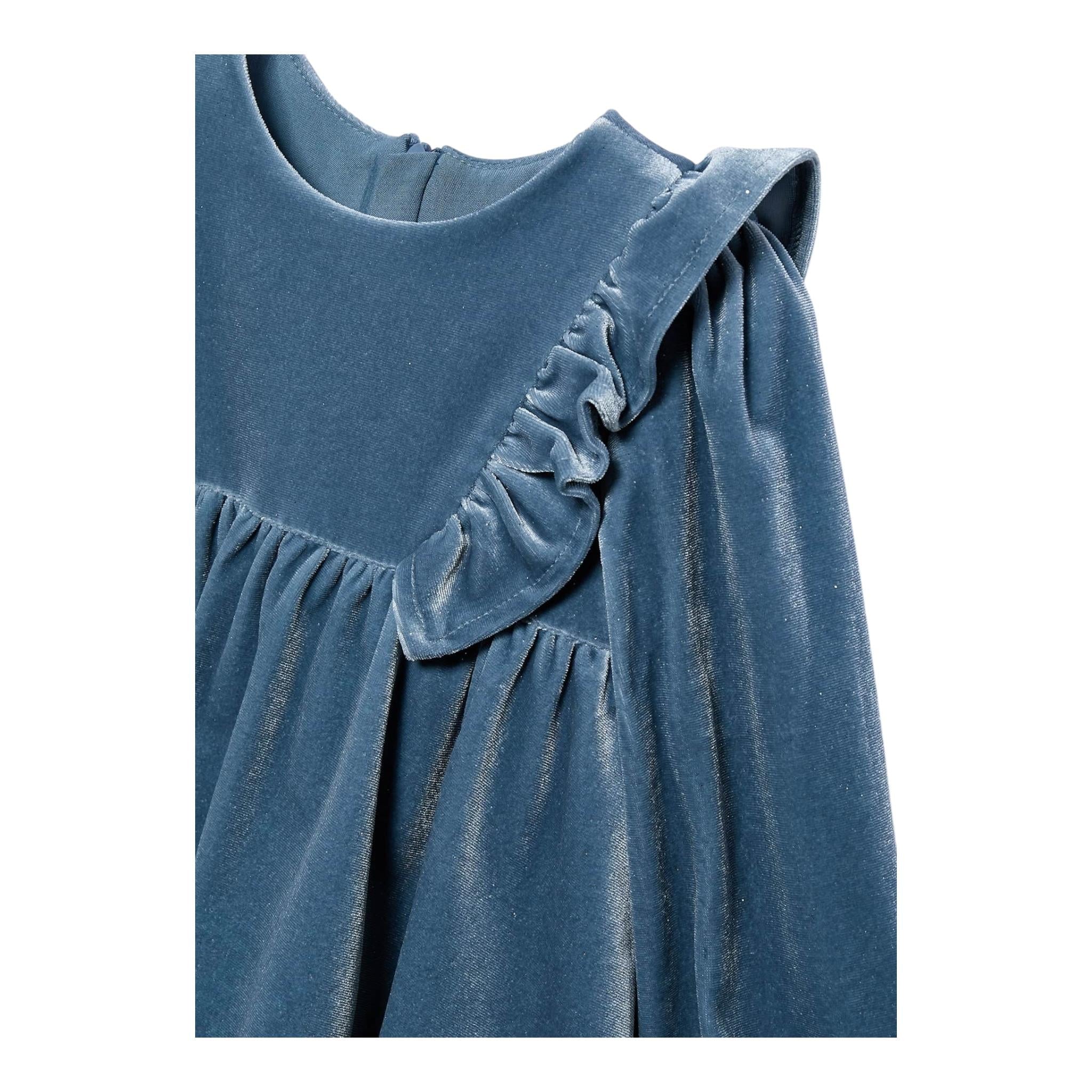 ABEL & LULA abito tinta unita in velluto con balze Blu per Bambina 5504J BLU ABEL & LULA 