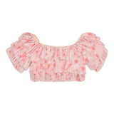 Aniye By Girl Solid Color Half Sleeve Top With Pink Tulle For Girls