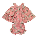 Valentina Bebes Set Solid Color Dress with Pattern-Pink Culotte for Newborn