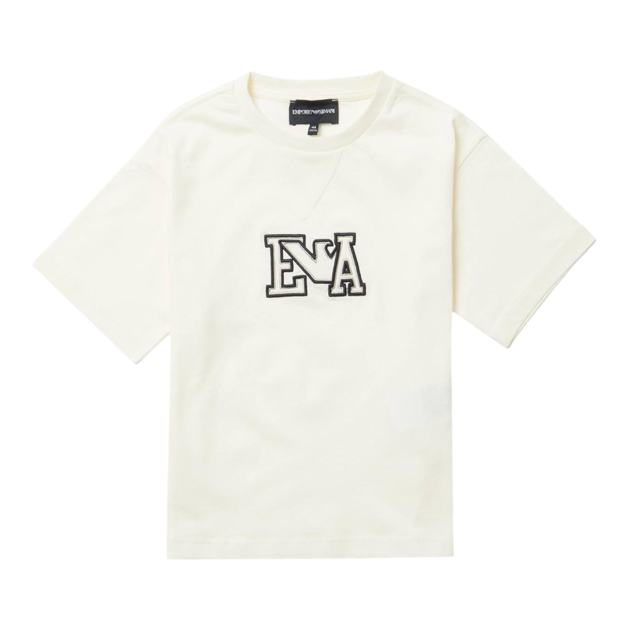 Emporio Armani T-Shirt Girocollo Tinta Unita con Logo per Bambina 3D4TJ6 PANNA EMPORIO ARMANI 