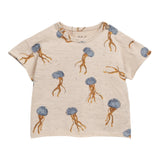 Play Up T-Shirt Crew Neck Solid Color With Contrast Prints Beige For Newborns