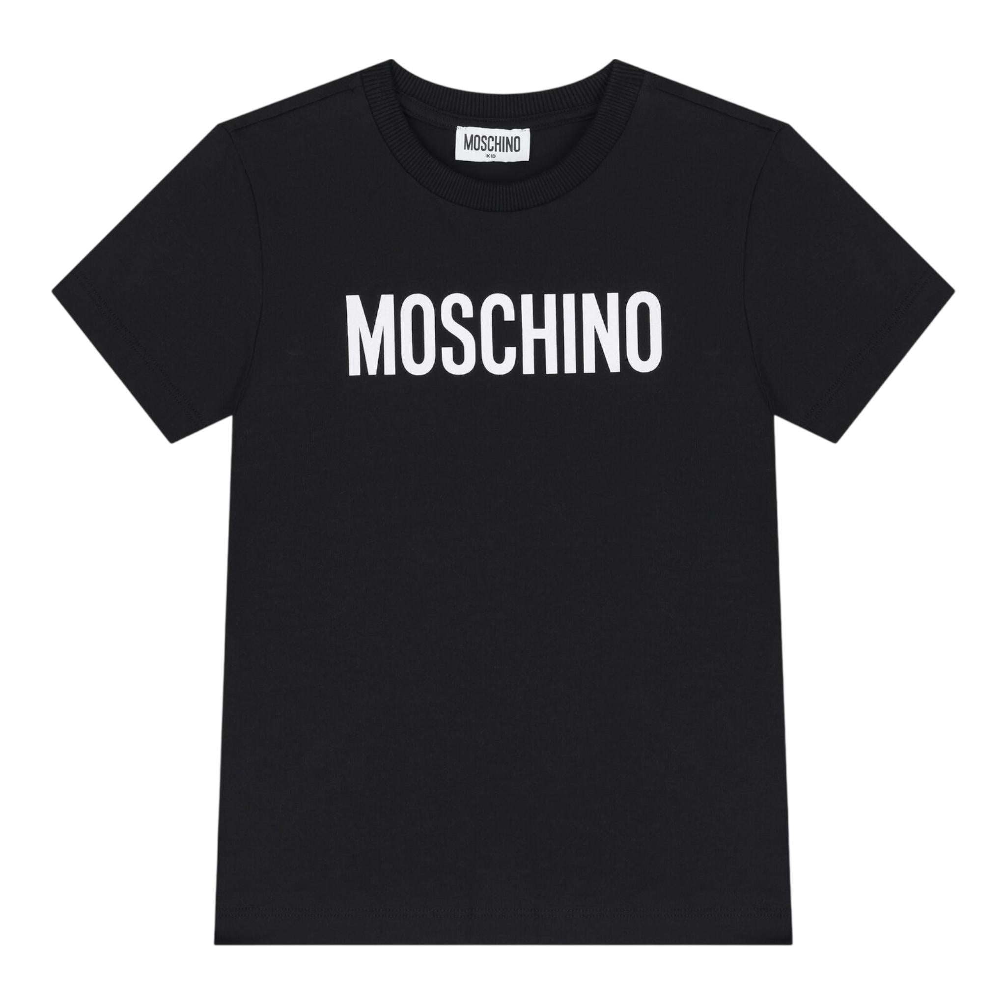 Moschino T-Shirt Girocollo Tinta Unita con Stampe In Contrasto per Neonato MUM04FX NERO MOSCHINO 