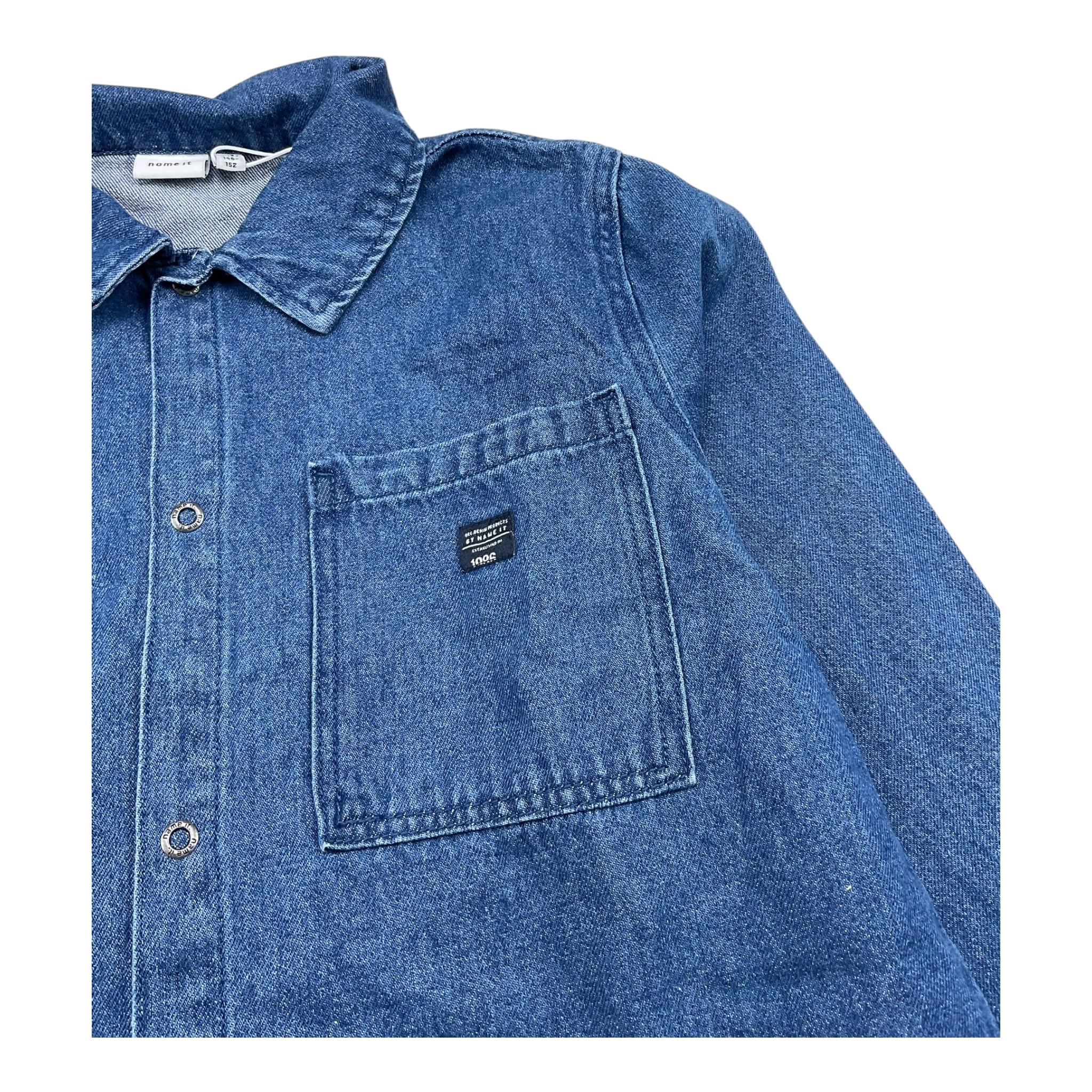 NAME.IT camicia in denim tinta unita manica lunga Blu per Bambino 13215794 BLU NAME.IT 
