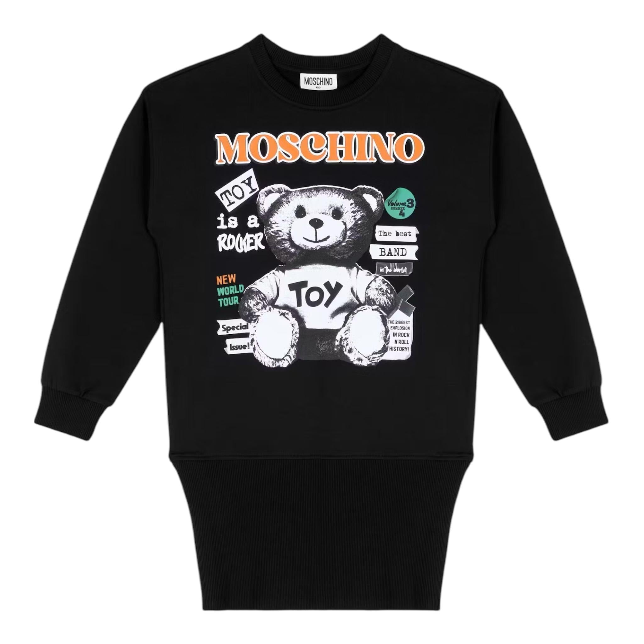 MOSCHINO abito manica lunga tinta unita con stampa in contrasto Nero per Bambina HDV0FG NERO MOSCHINO 