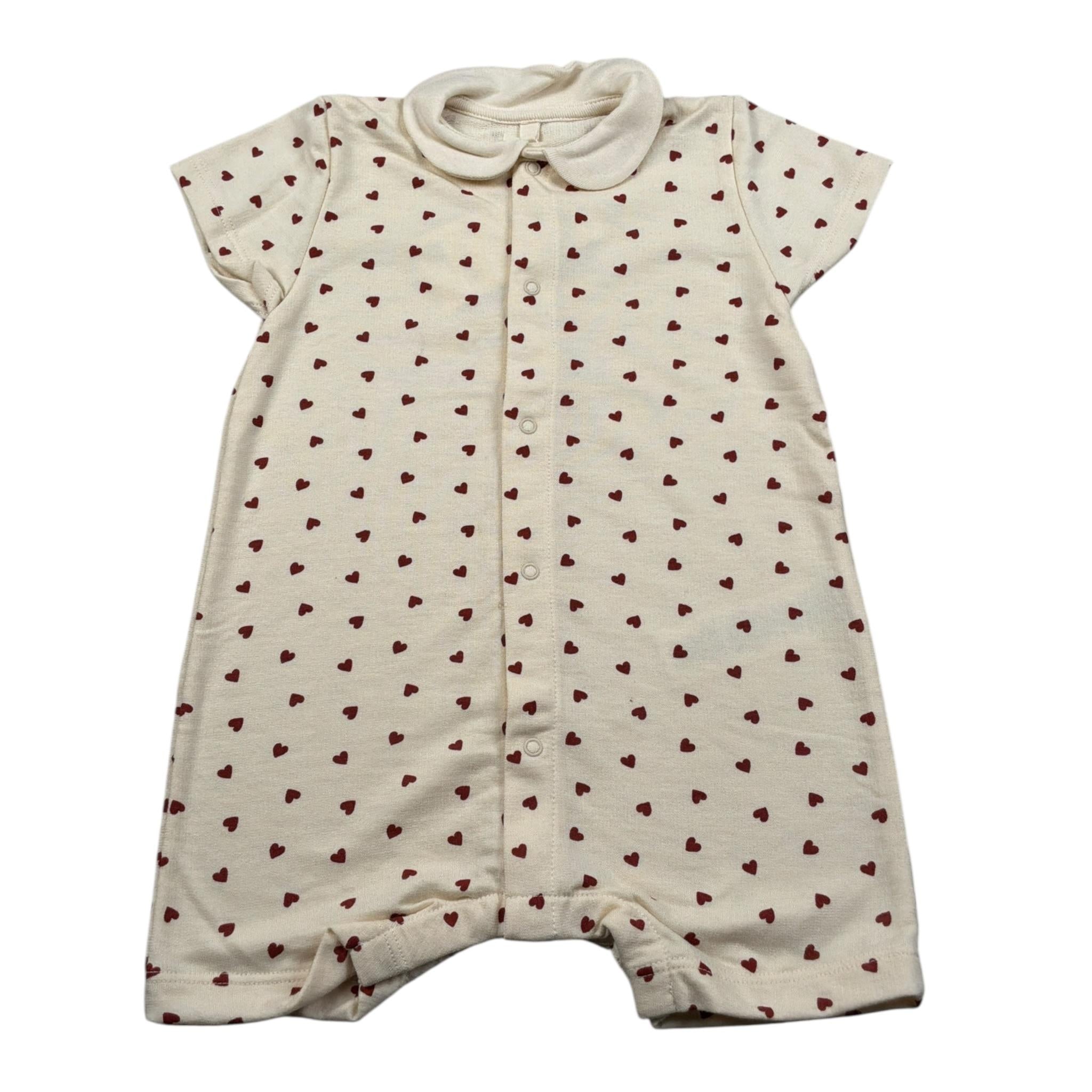 Petit Bateau Pagliaccetto Mezza Manica tinta unita con Stampe Cuoricini Beige per Neonata A09MW BEIGE PETIT BATEAU 