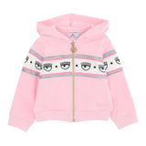 Chiara Ferragni Solid Color Zip Up Hoodie With Pink Print For Girls
