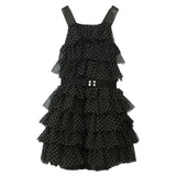 Twinset Solid Color Polka Dot Dress With Tulle And Ruffles Black For Girls