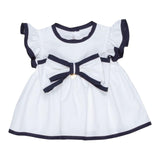 Le Bebe' Solid Color Half Sleeve Dress With Contrasting Trim White For Newborn Baby Girl