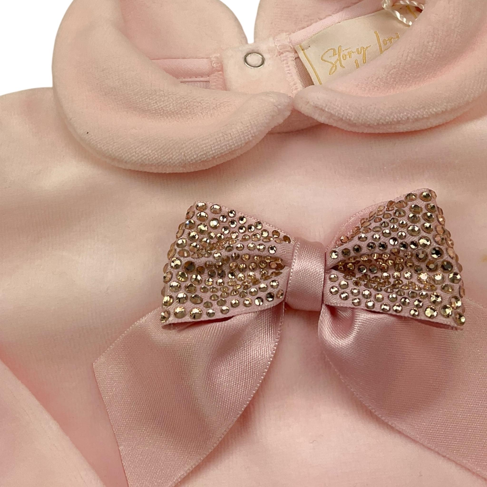 STORY LORIS tutina tinta unita in ciniglia con fiocco Rosa per Neonata 56453 ROSA STORY LORIS 