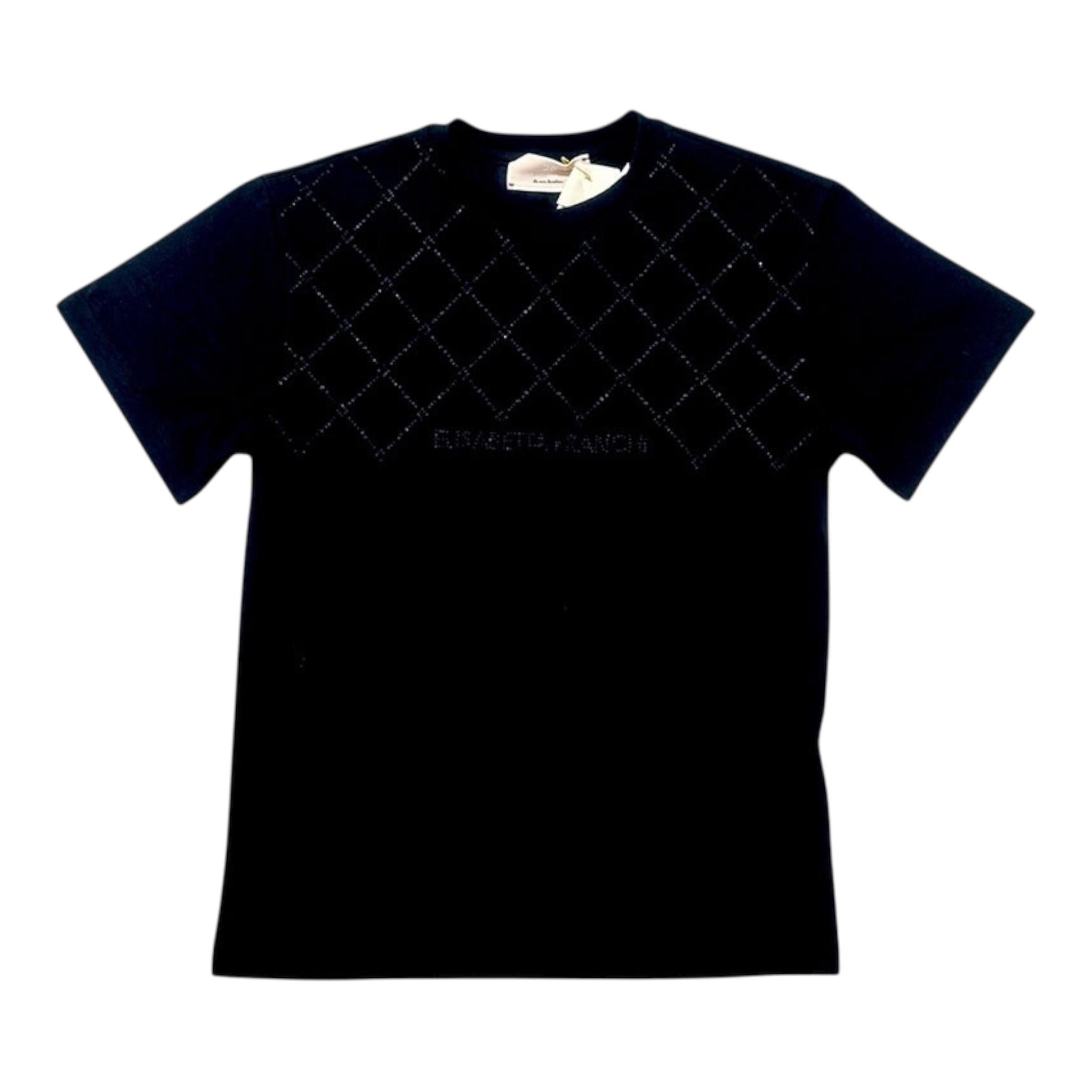 Elisabetta Franchi T-Shirt Girocollo Tinta Unita con Brillantini per Bambina EFTS227 NERO ELISABETTA FRANCHI 