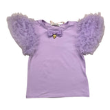 Angel'S Face Solid Color Crew Neck T-Shirt With Lilac Tulle Sleeves For Girls