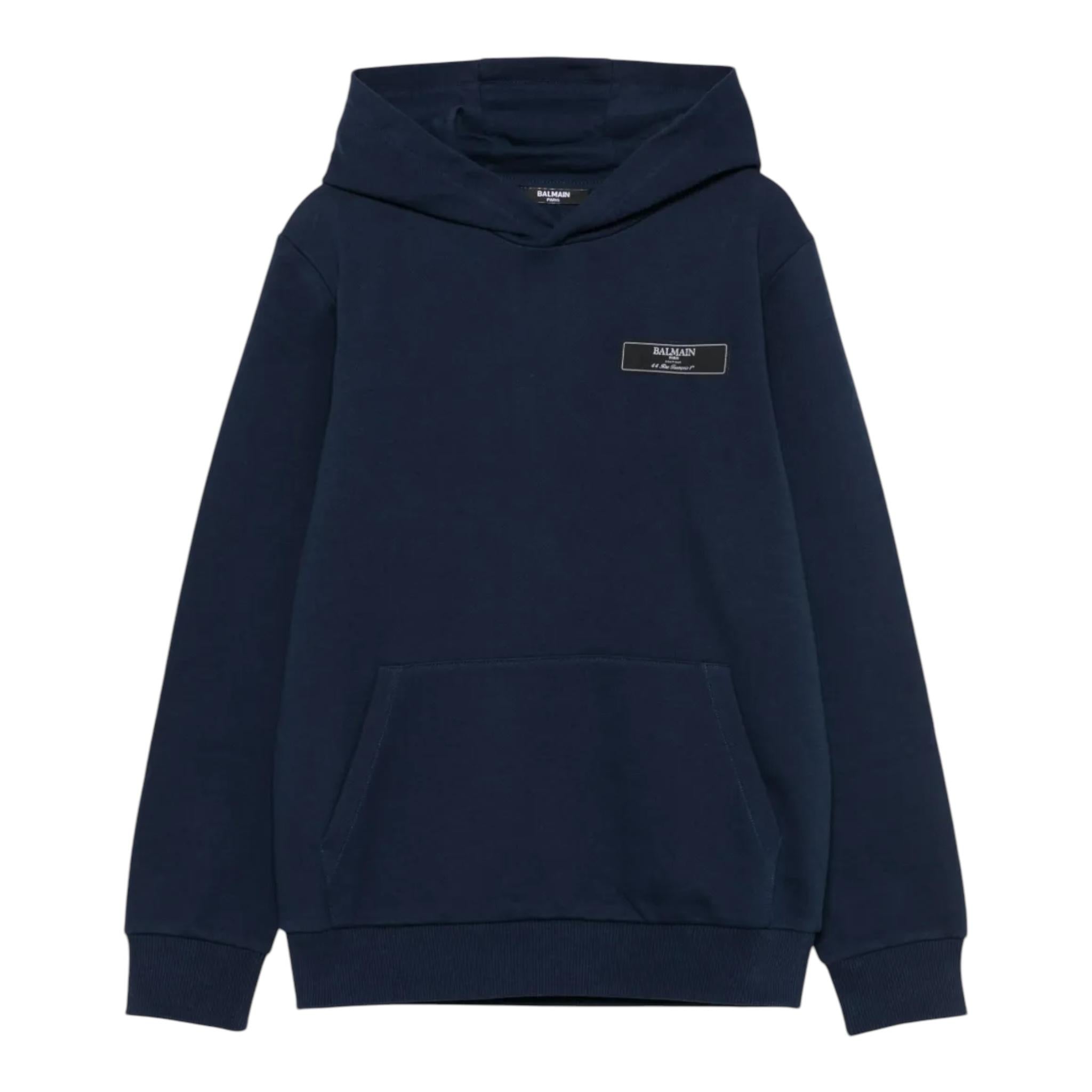 BALMAIN felpa tinta unita con cappuccio e logo Blu per Bambino BV4P30 BLU BALMAIN 