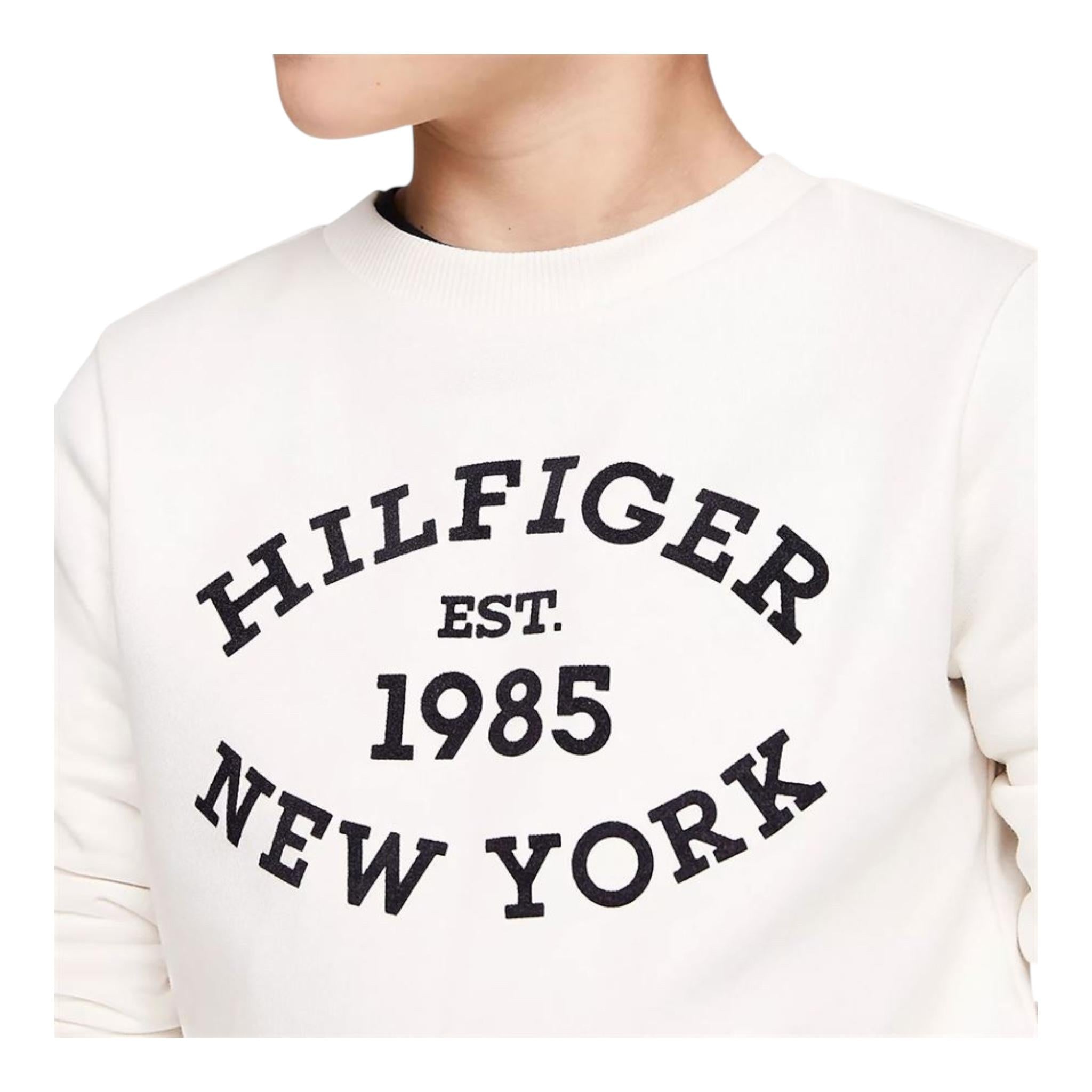 TOMMY HILFIGER felpa tinta unita girocollo con stampa Panna per Neonato KB0KB09048N PANNA TOMMY HILFIGER 