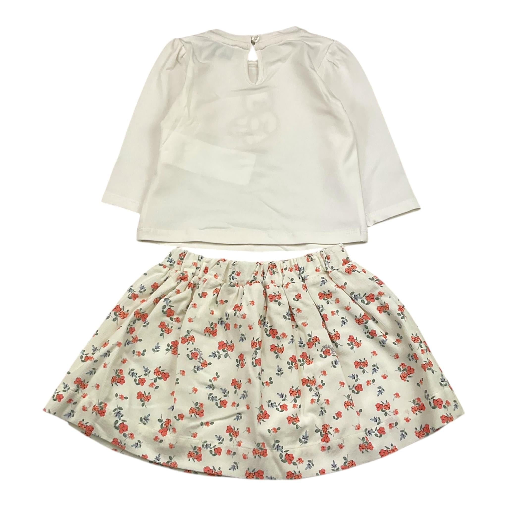 MOSCHINO completo 2pz shirt-gonna tinta unita con stampa fiori Bianco per Neonata MDK03E BIANCO MOSCHINO 